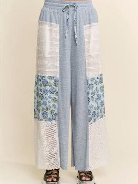 Davi & Dani Floral Patchwork Wide-Leg Pants